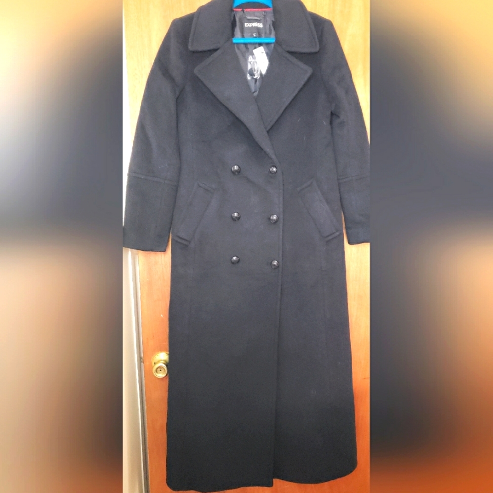 Express Double Breasted Wool Blend Women's Winter Jacket Coat Black Medium